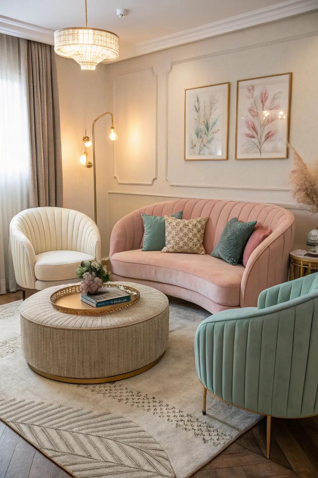 Curved furnishings give a comforting harmony.