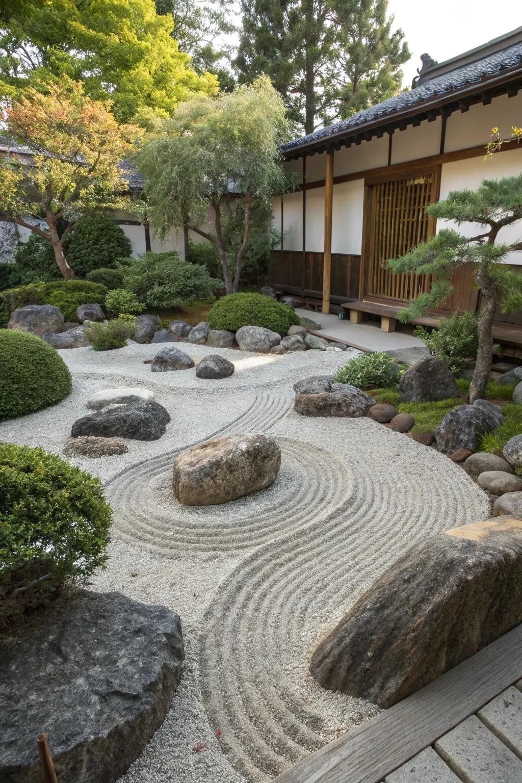 A zen-inspired dry garden offering a meditative space.
