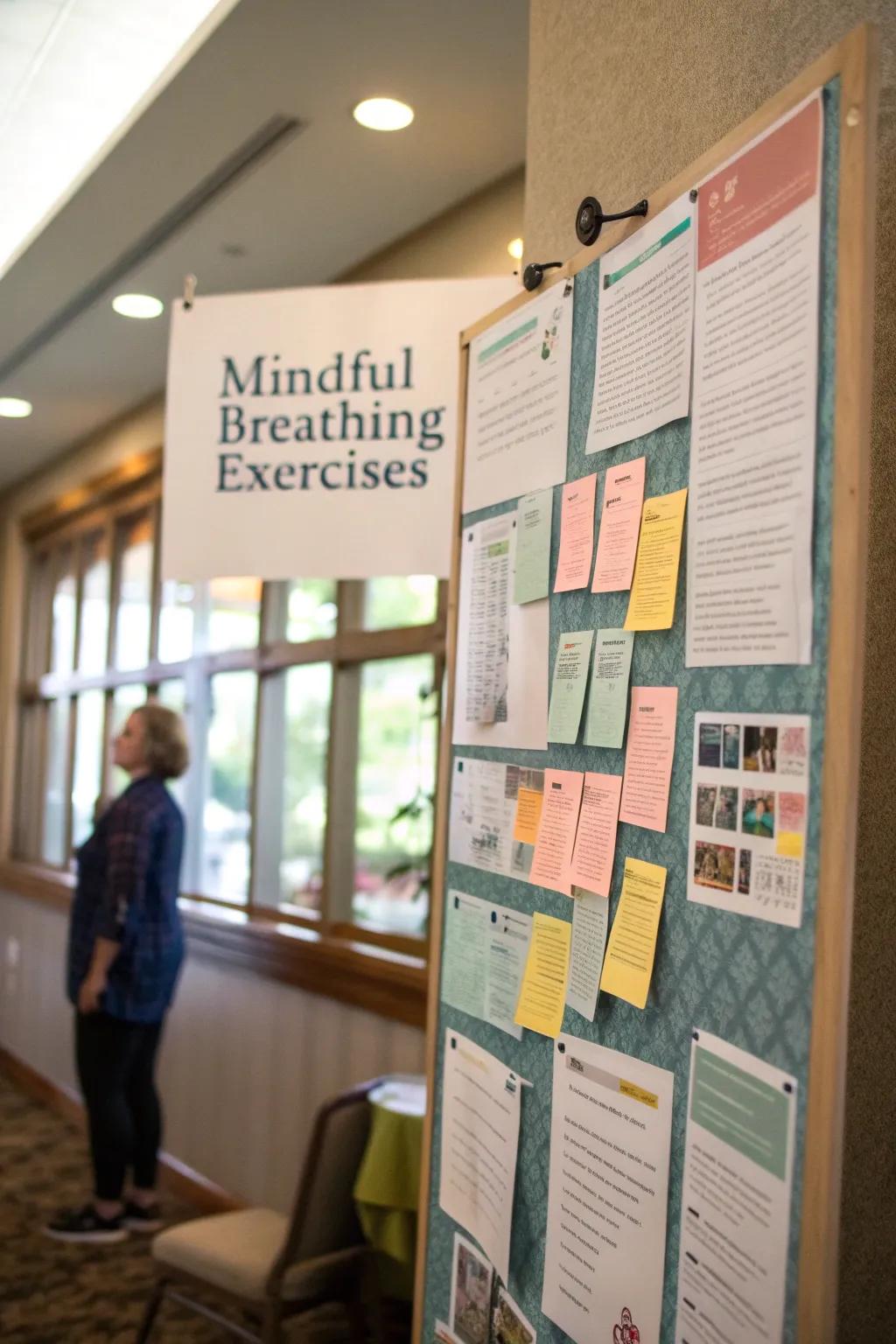 A wellness mood board featuring attentive respiration workouts.
