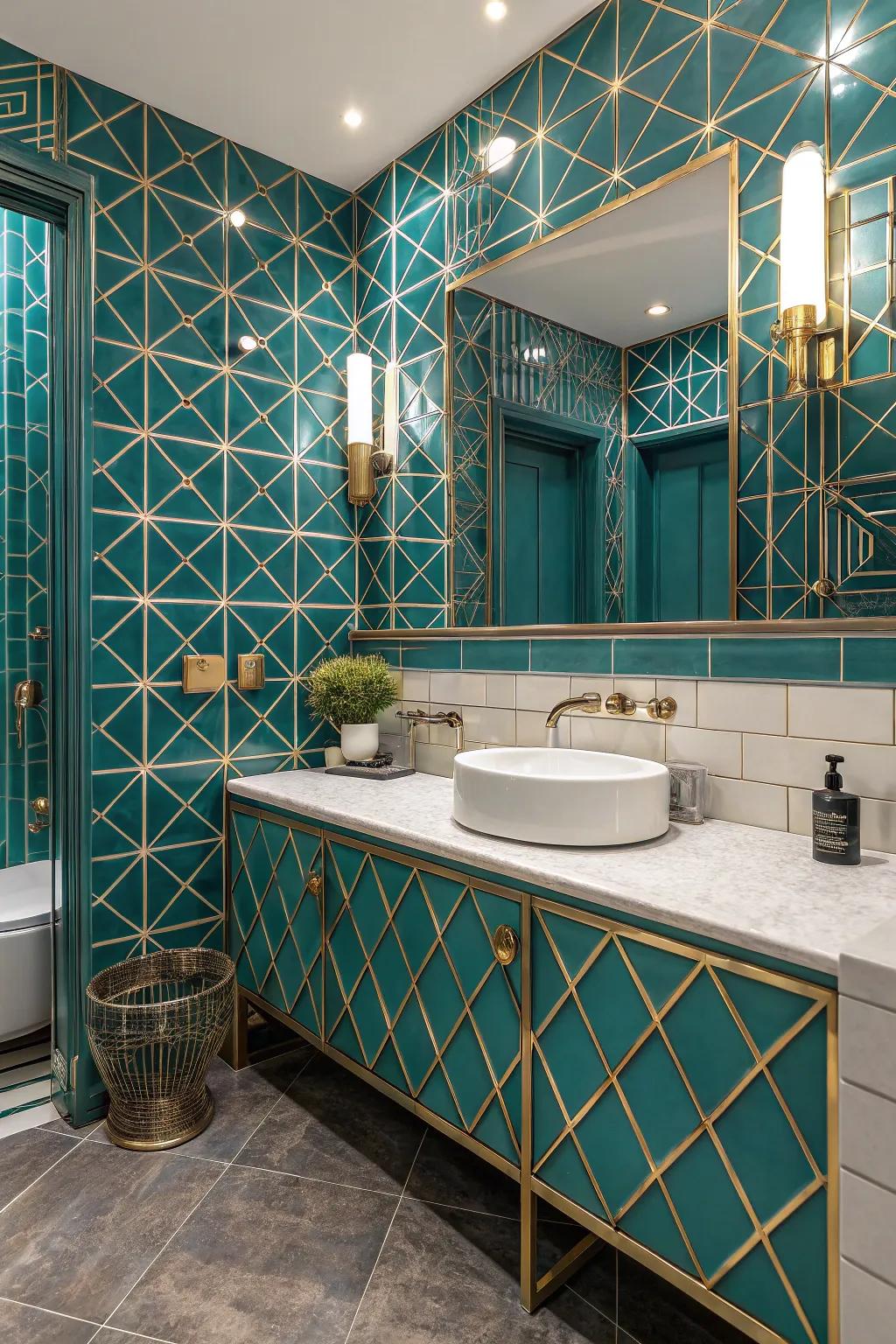 Inject charm through Deco-inspired teal design.