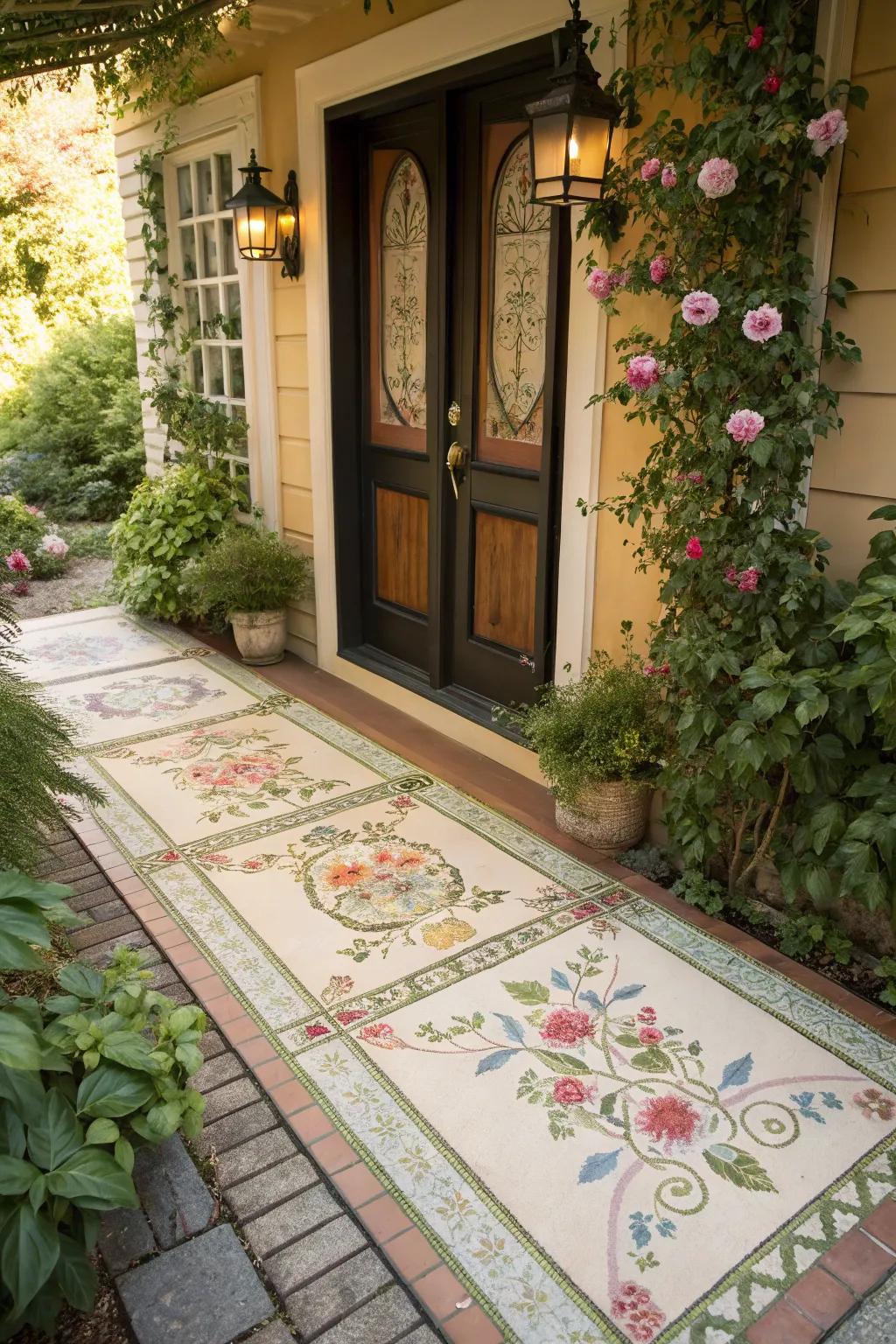Invite guests into a garden path with floral floor covering designs.