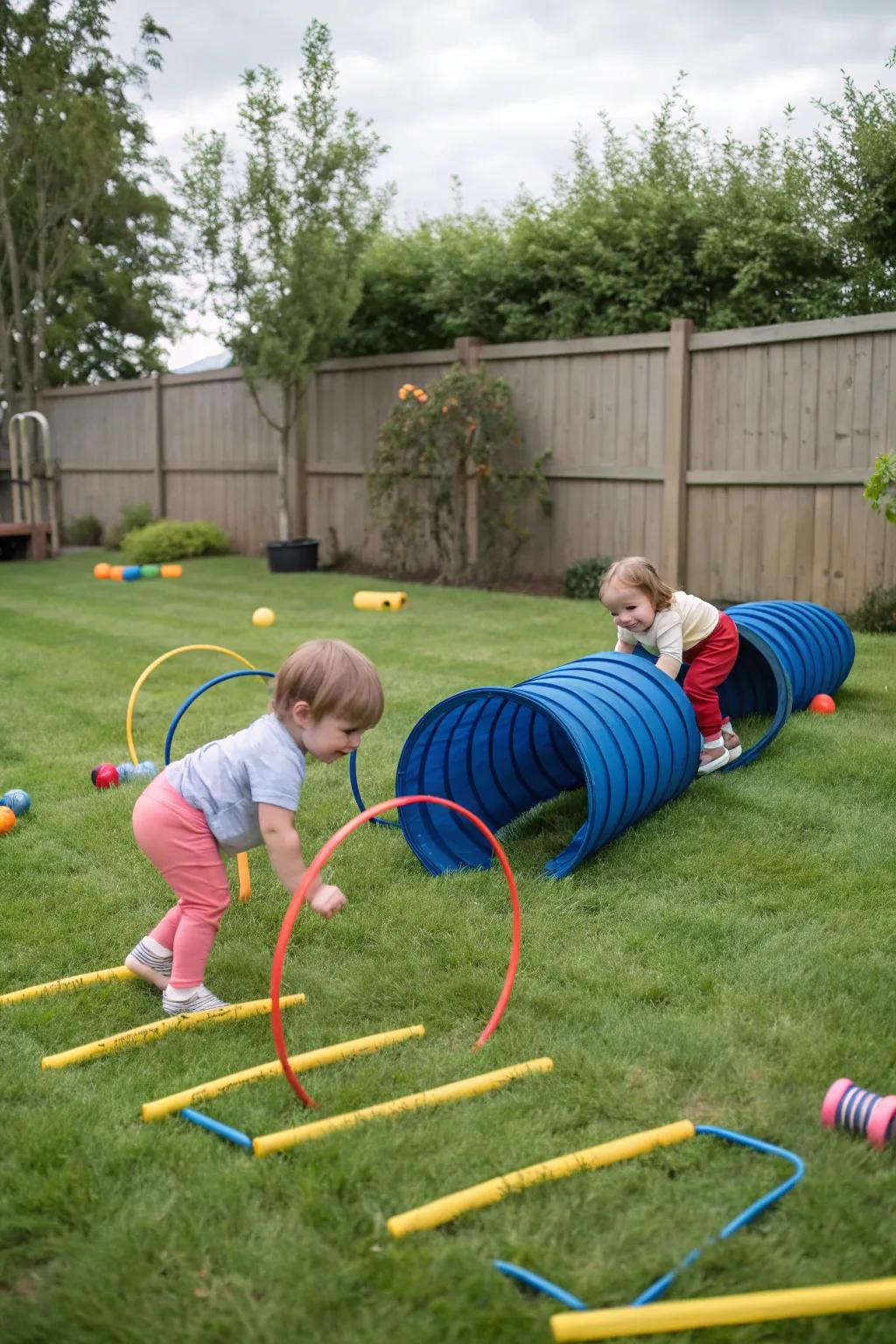 A pocket hindrance trajectory presenting amusement and accomplishment for toddlers.