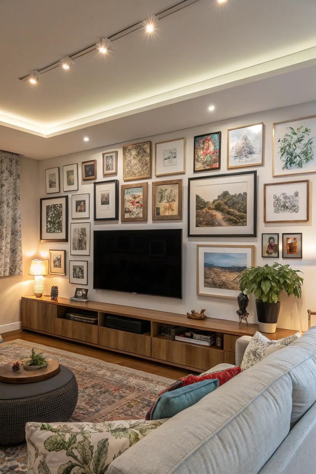 A gallery feature artfully integrates the TV.