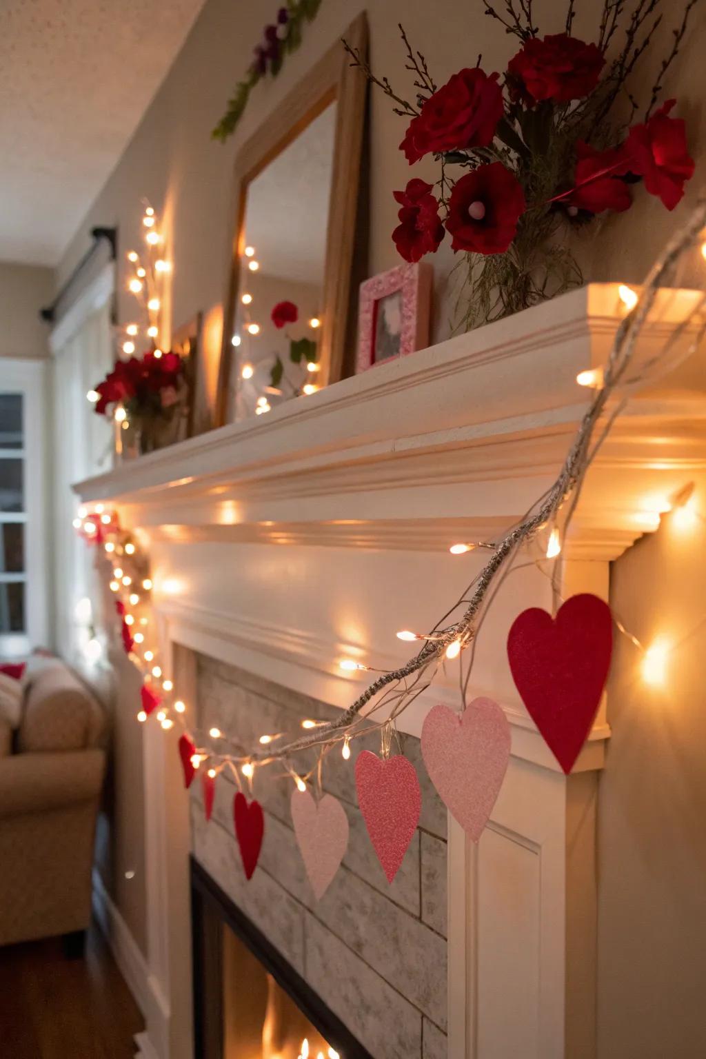 Shimmering thread bulbs yield a fairy-tale ambiance on the mantel.