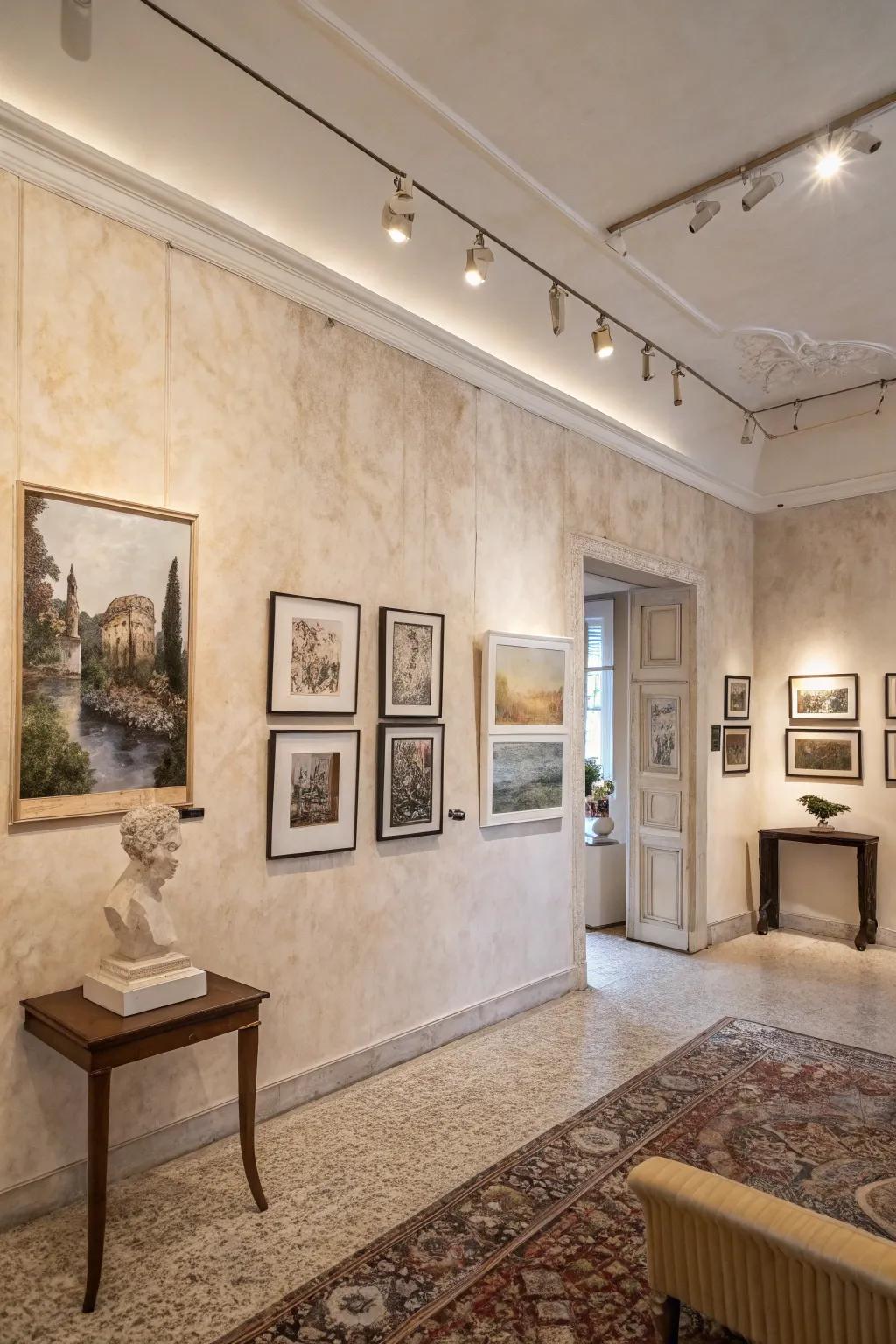 With the ideal Venetian plaster backdrop, highlight your art collection.