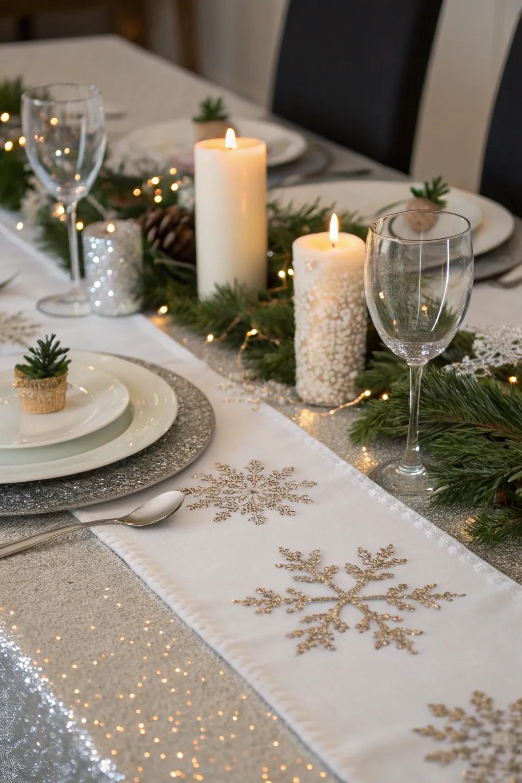 A shimmering table overlay injects elegance into every dining arrangement.