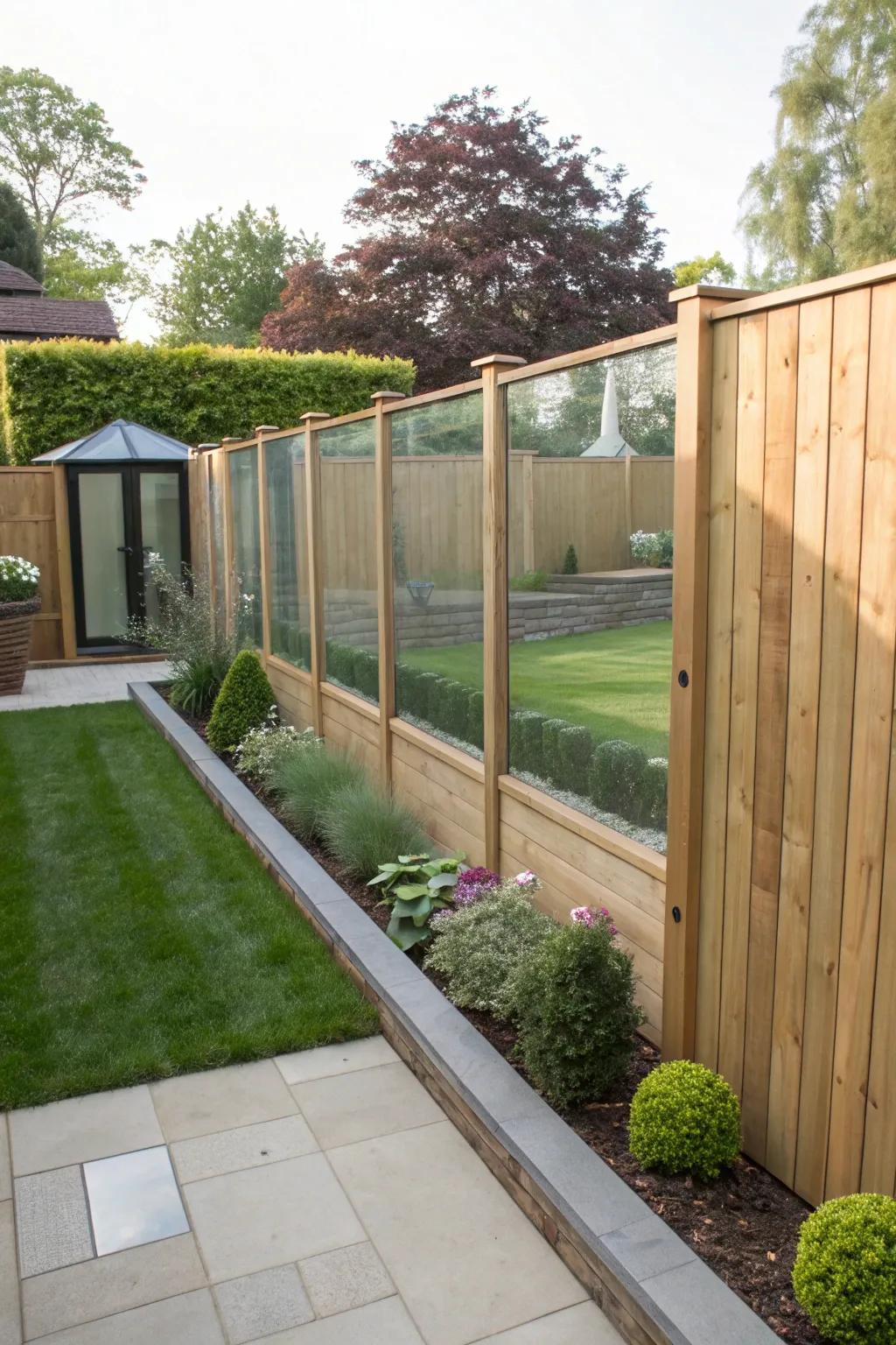Glass sections add a contemporary twist to traditional wood fences.