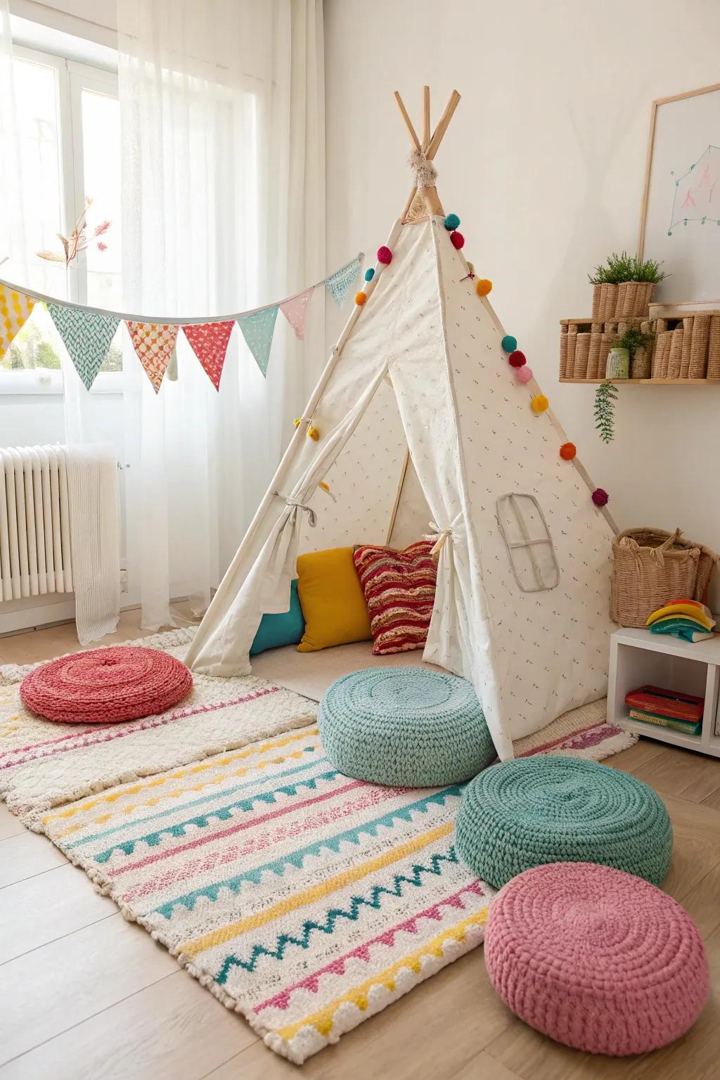 A hideaway hut provides a cozy and imaginative play space for your toddler.