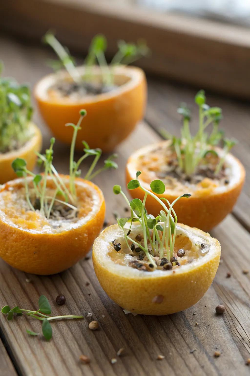 Eco-friendly seed starters made from citrus peels.