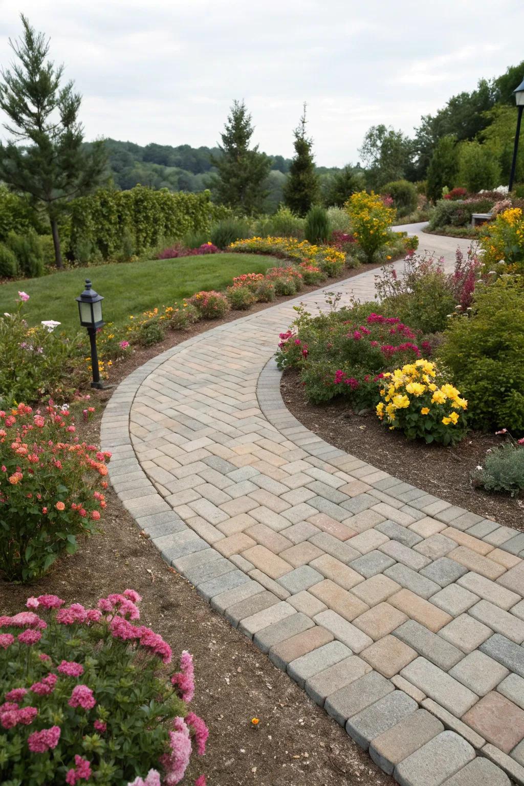 A curved path naturally integrating with the garden.