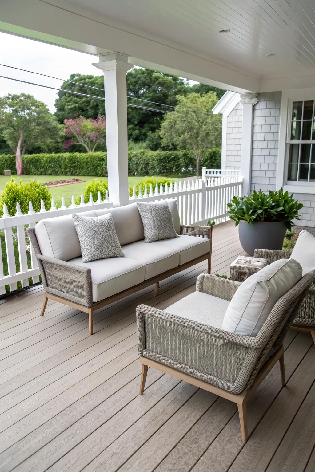 Modern furniture ensures your porch is both chic and inviting.