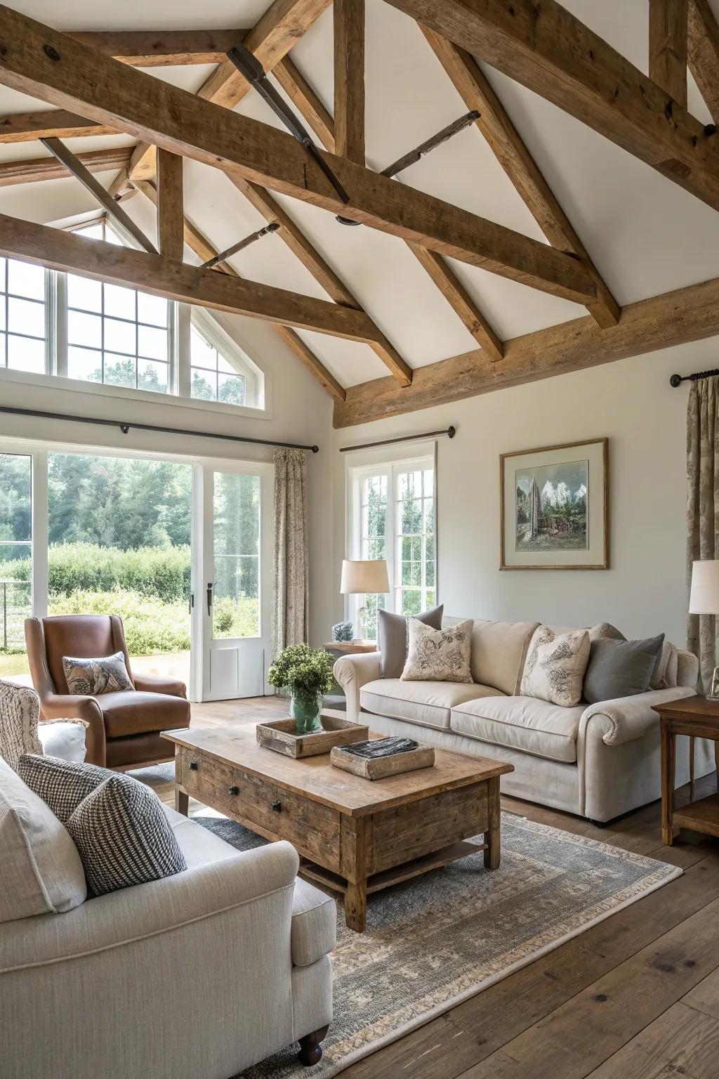 Painted supports introduce a modern twist to this farmhouse-inspired setting.