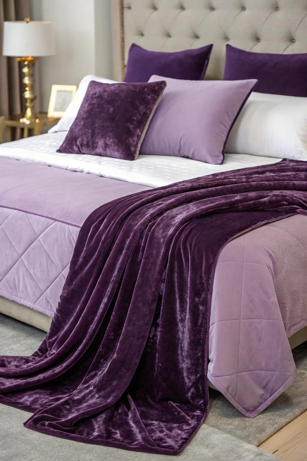 Indulge in the opulence of violet bedding.