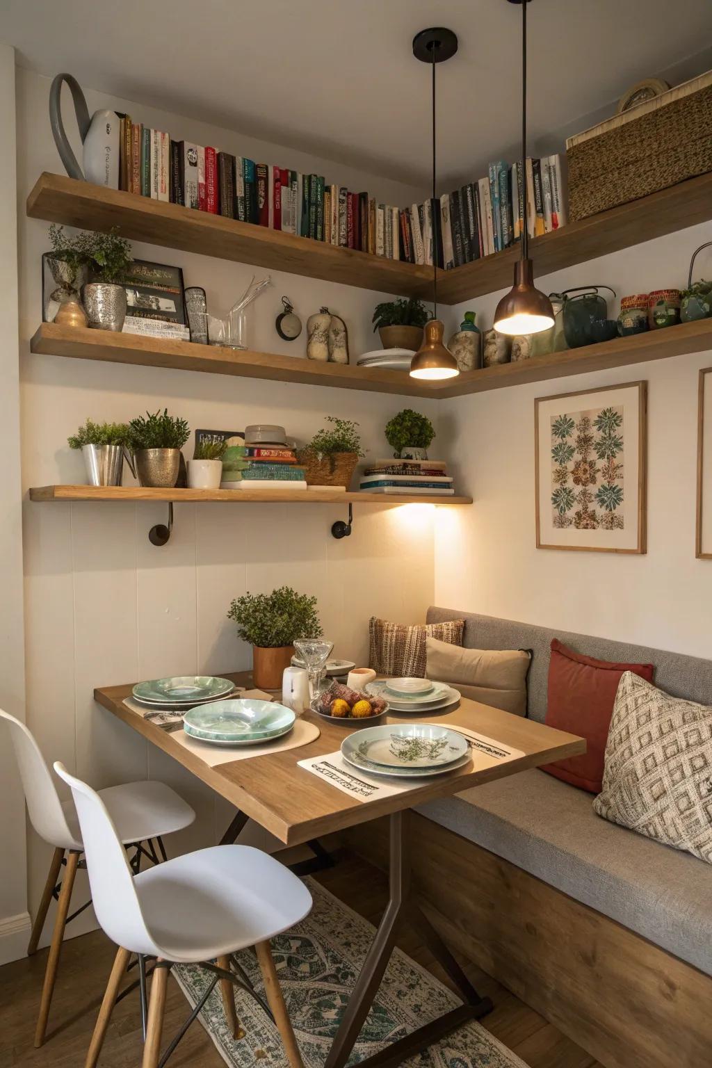 Vertical storage adds charm and practicality.