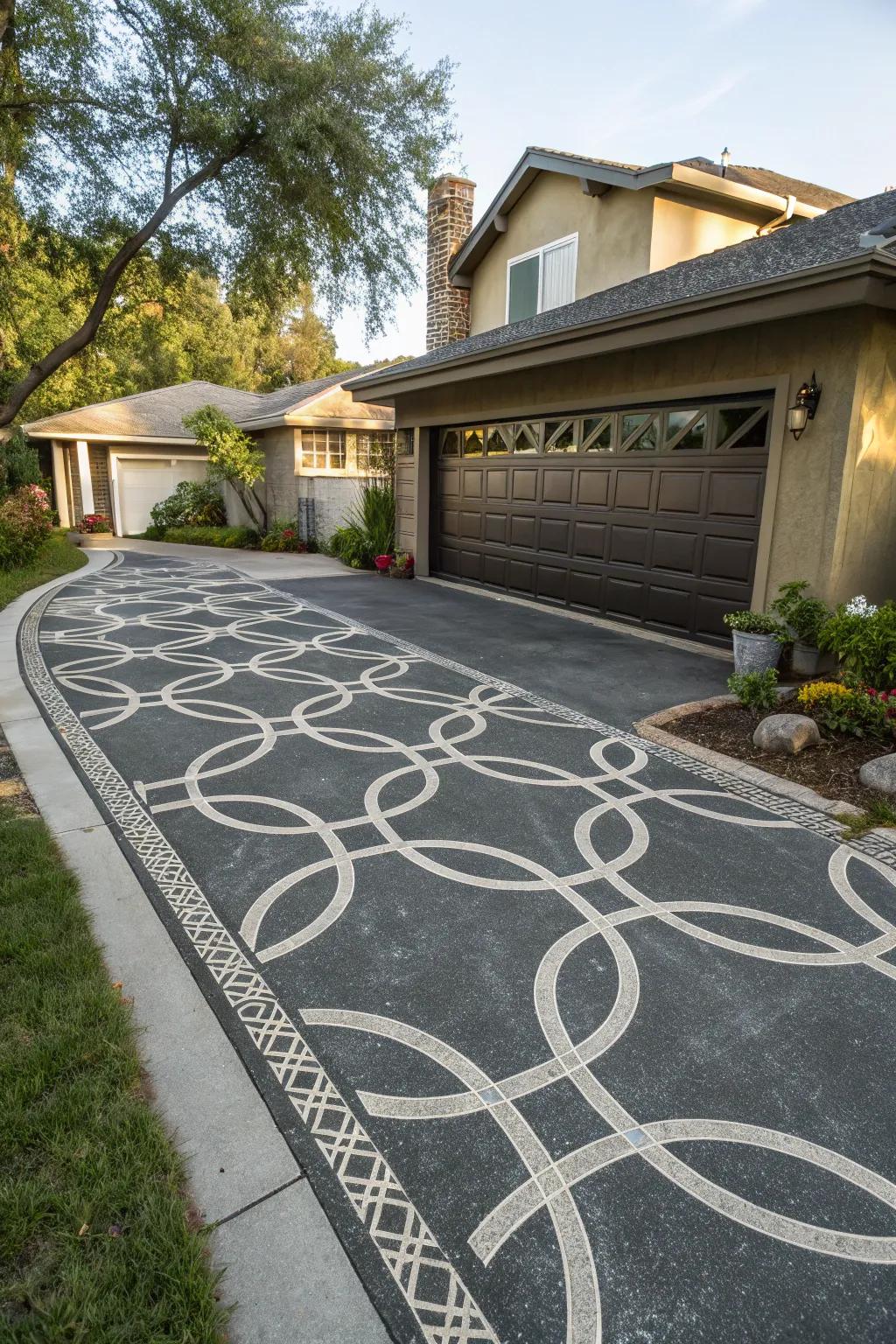 Elaborate patterns transform ordinary asphalt into a piece of artwork.