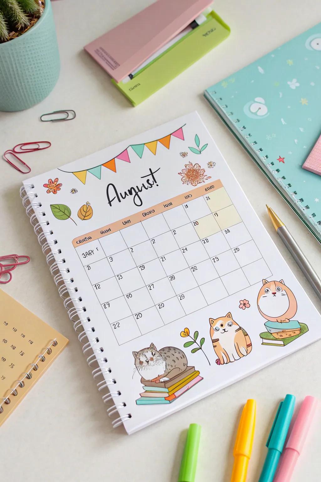 Liven up your calendar with lovable animal drawings to bring a smile to your face.
