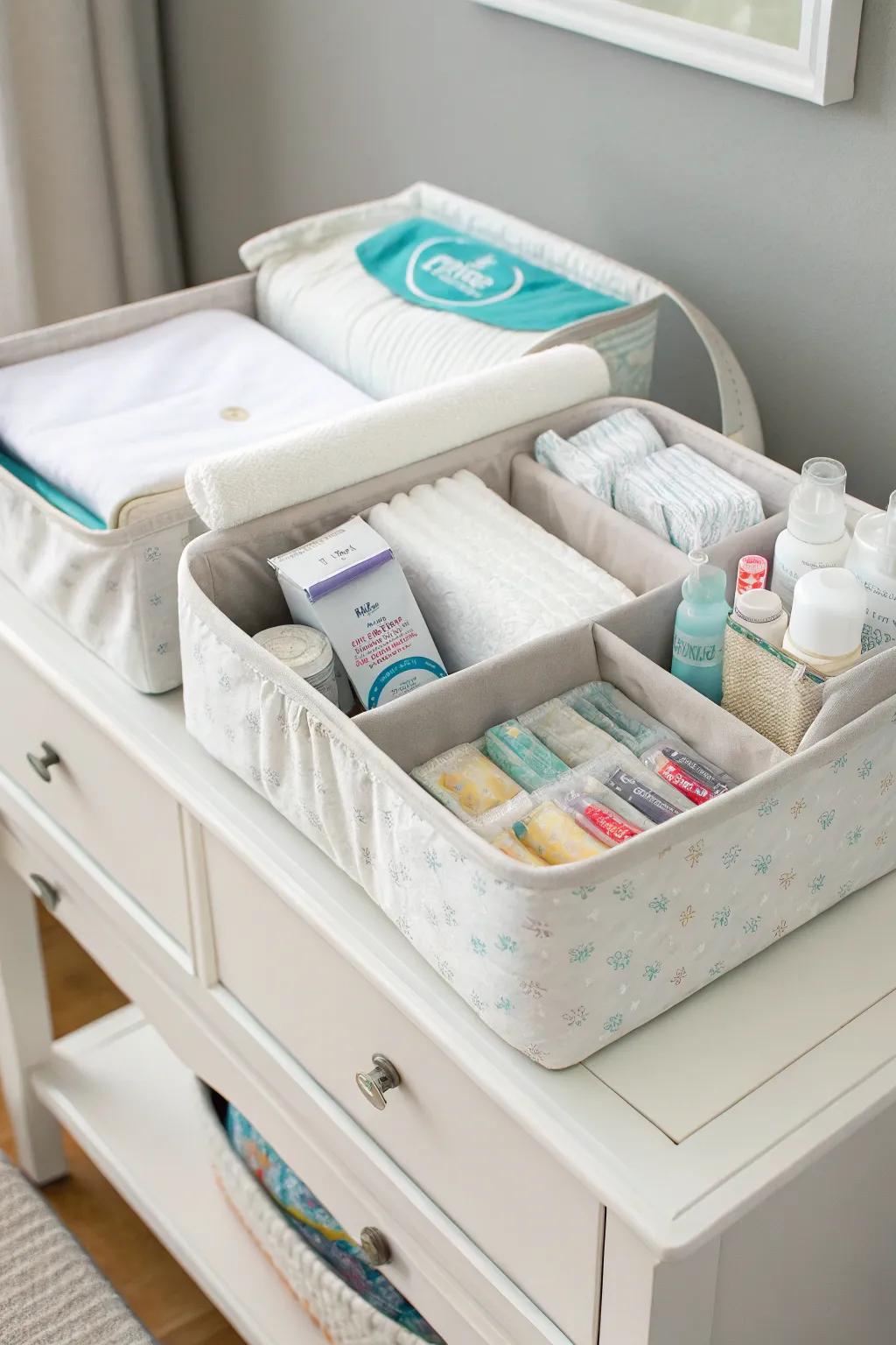 An efficient and well-organized nappy station setup.