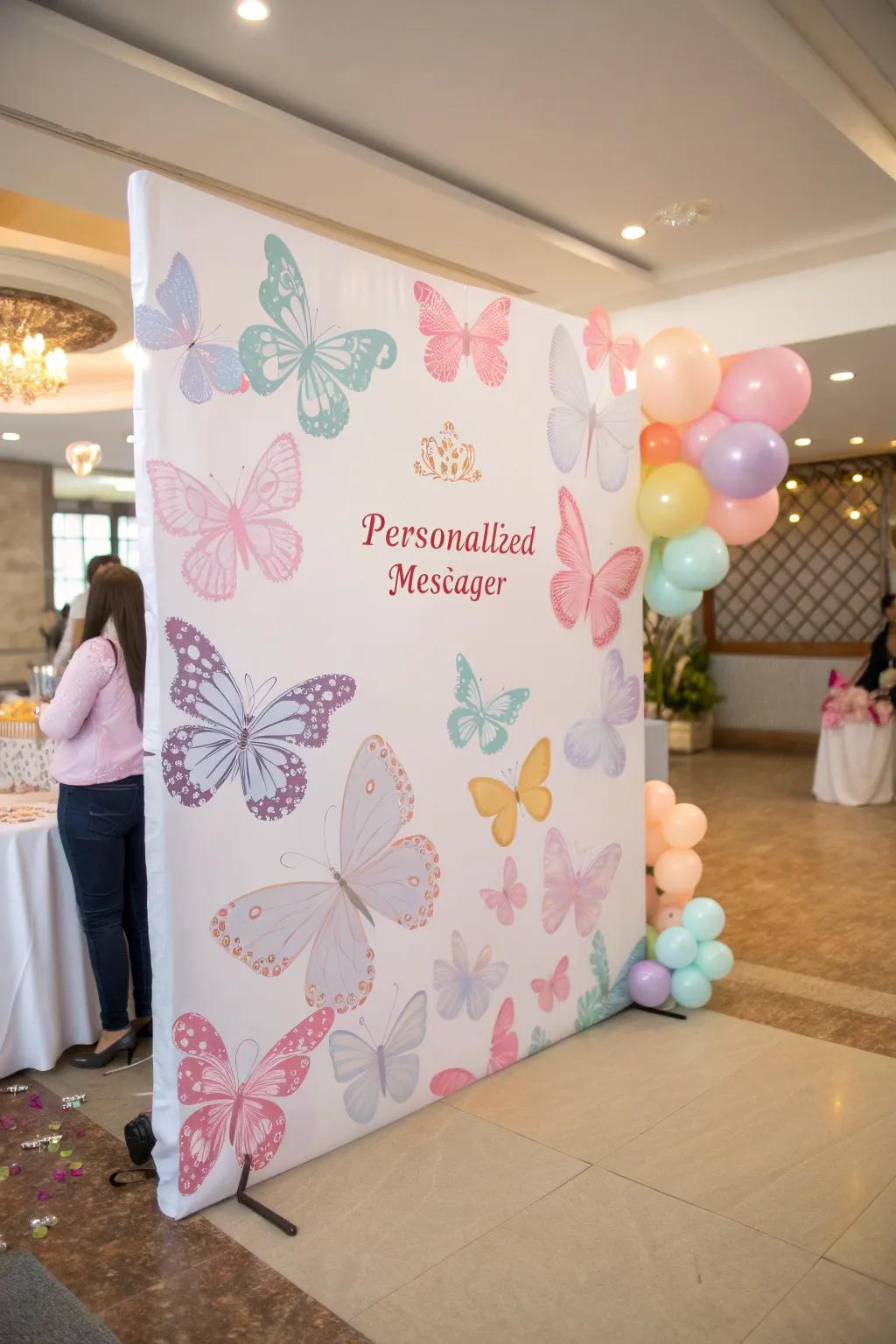 A splendidly fashioned butterfly-themed backdrop, ideal for keepsake photos.