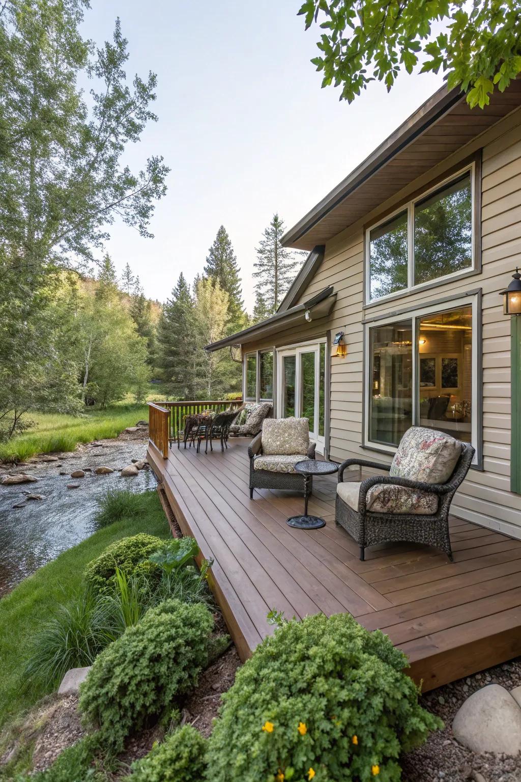 Wraparound decks enable fluid movement between indoor and outdoor environments.
