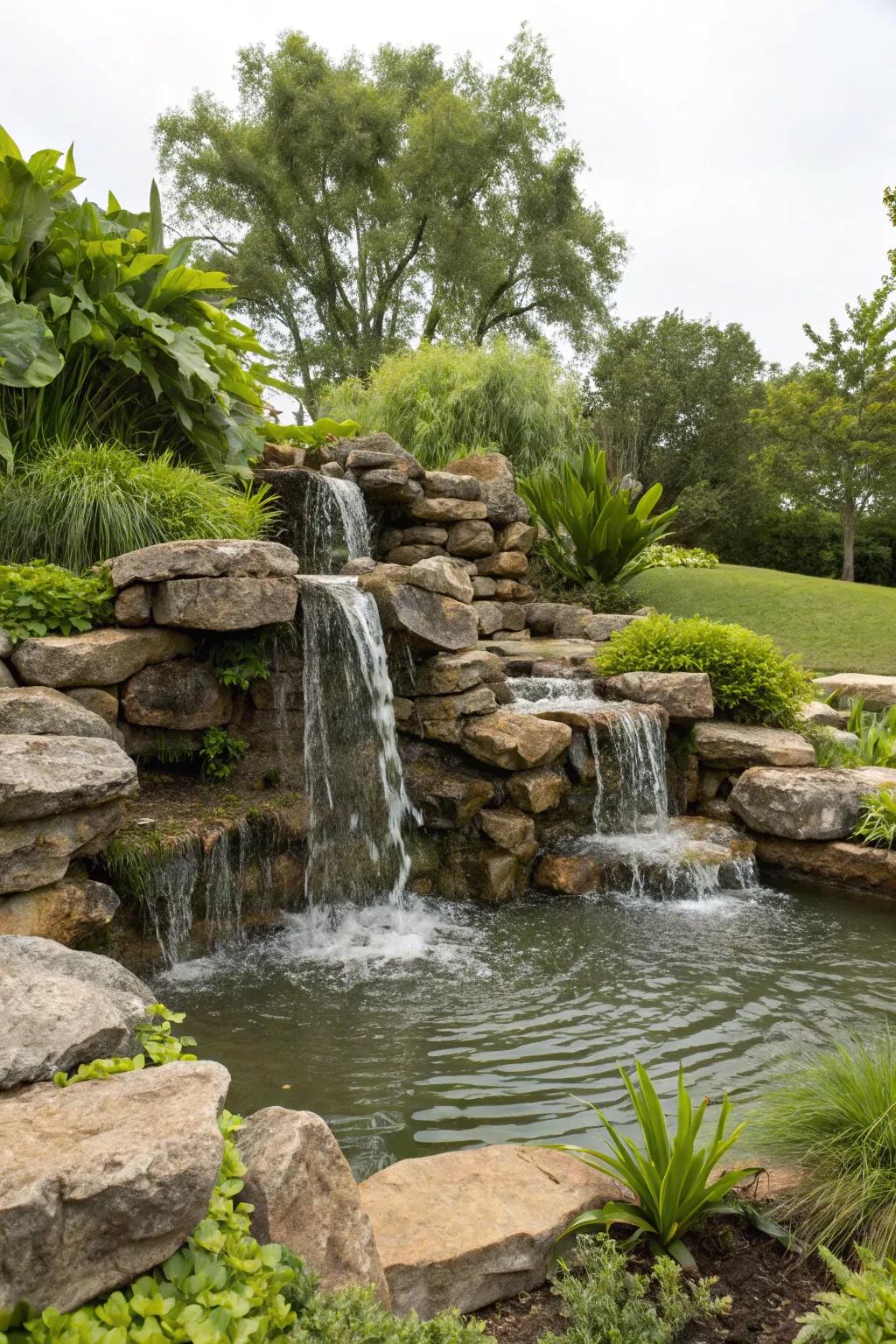 Connect with nature through a stone falls that bestows serenity upon your outdoor space.