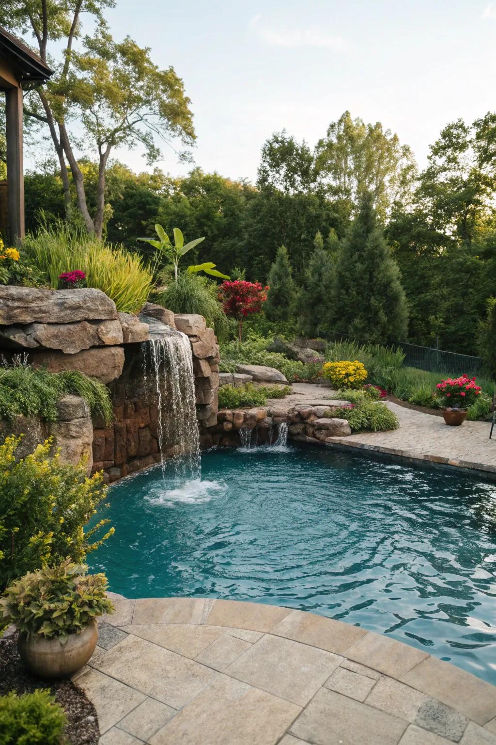 A luxurious pool featuring a cascading waterfall.