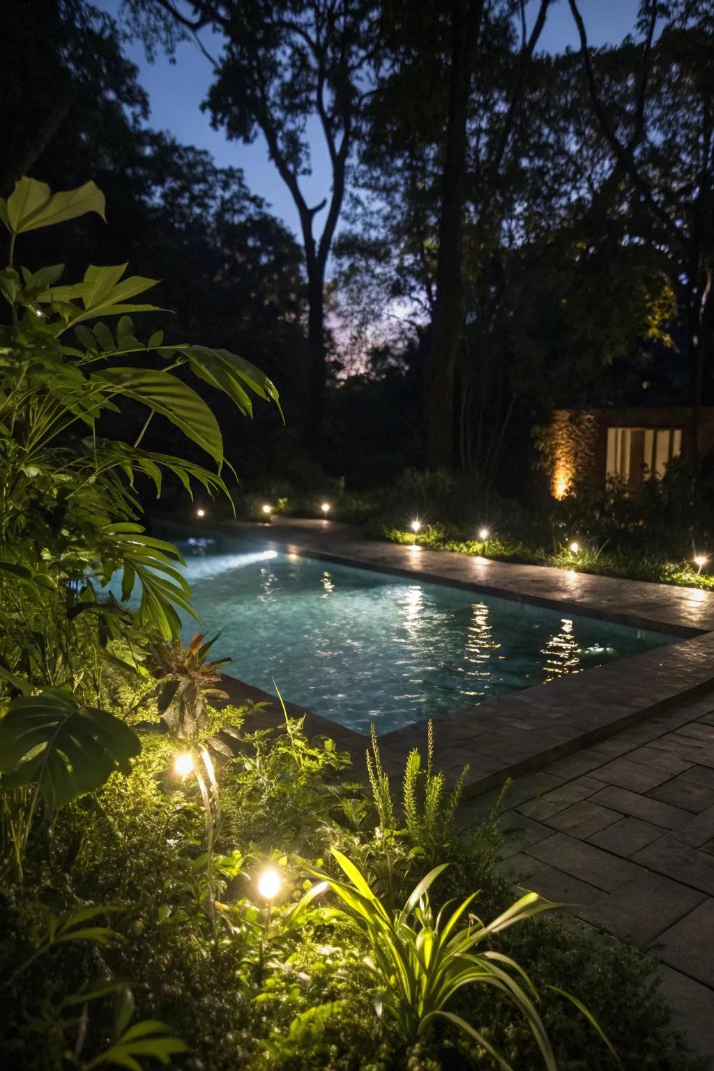 LED lighting makes a captivating atmosphere for nighttime dips.