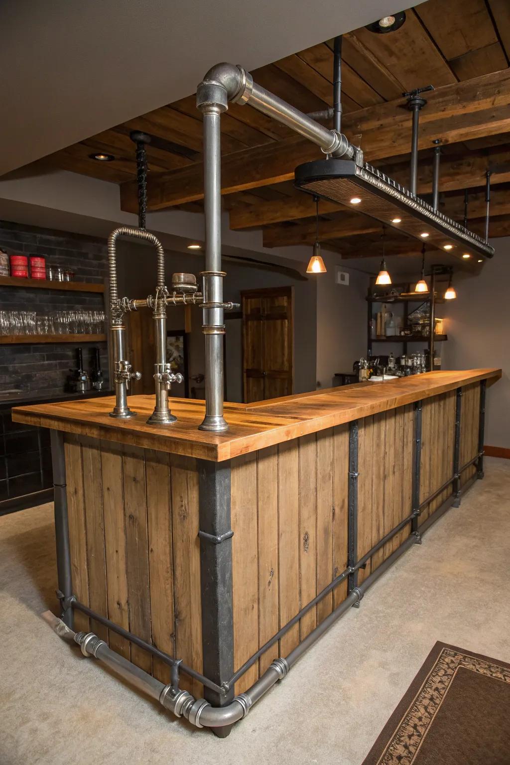 Industrial accents give your bar a tough, sophisticated flair.