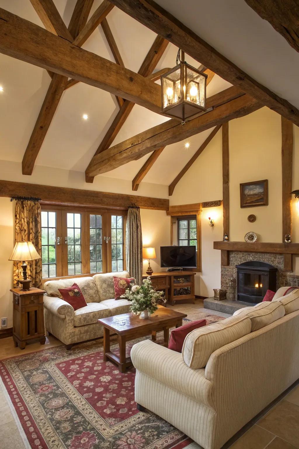 Timber supports introduce countryside allure to updated spaces.