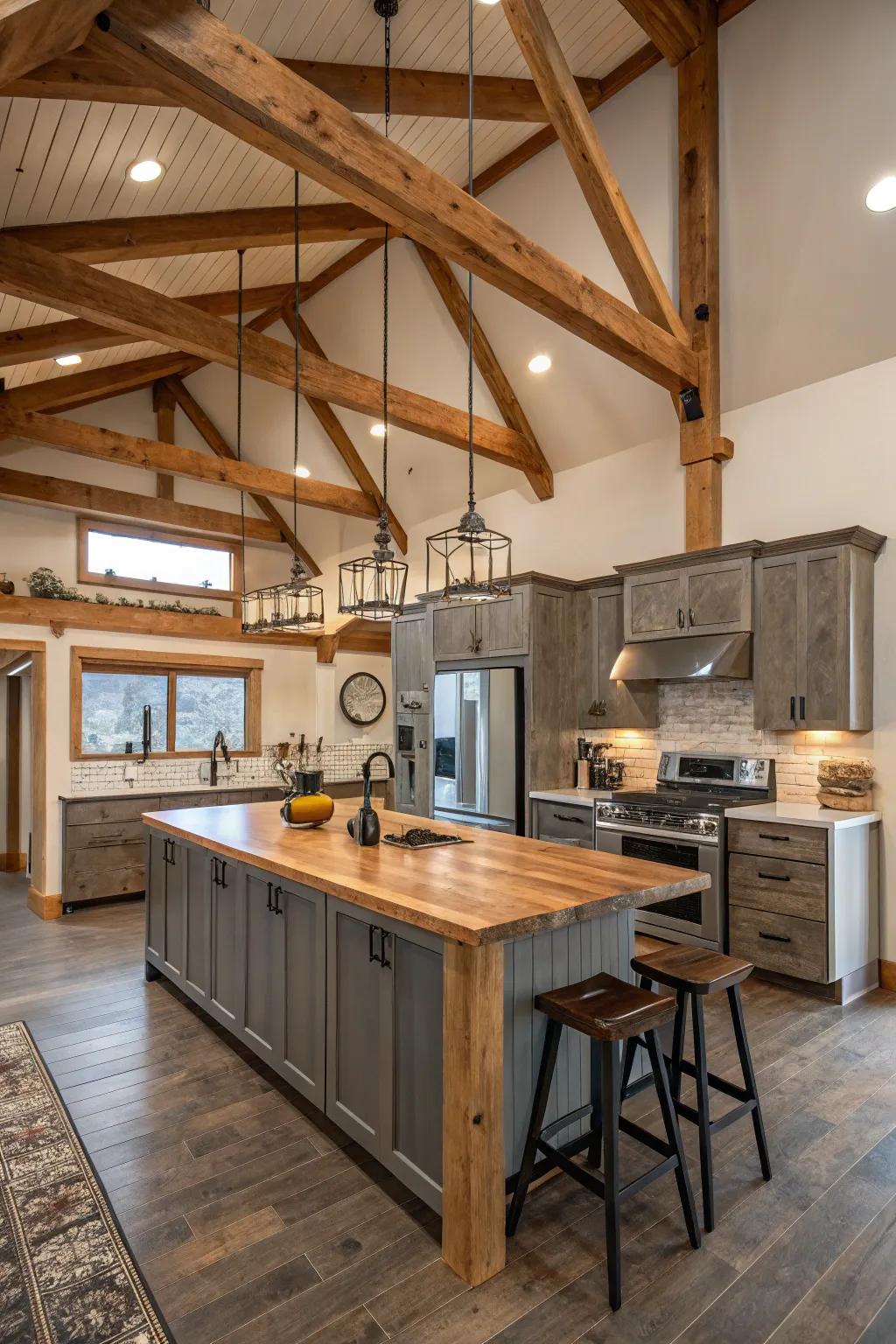 Exposed beams provide rustic charm and enhance architectural appeal.