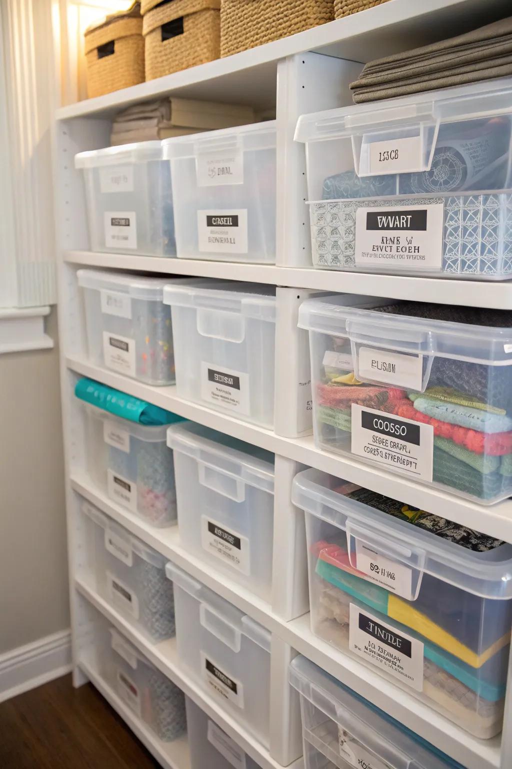 Clear containers allow for effortless viewing and access to contents.
