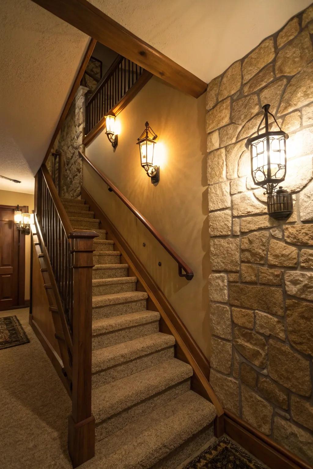 Elevate your stairs with beautiful wall-mounted lamps.