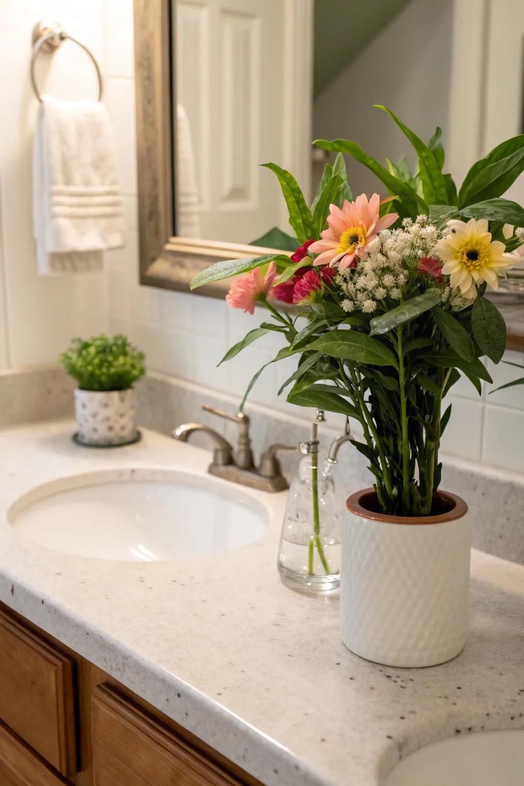 Invite the outdoors inside using greenery on your countertop display.