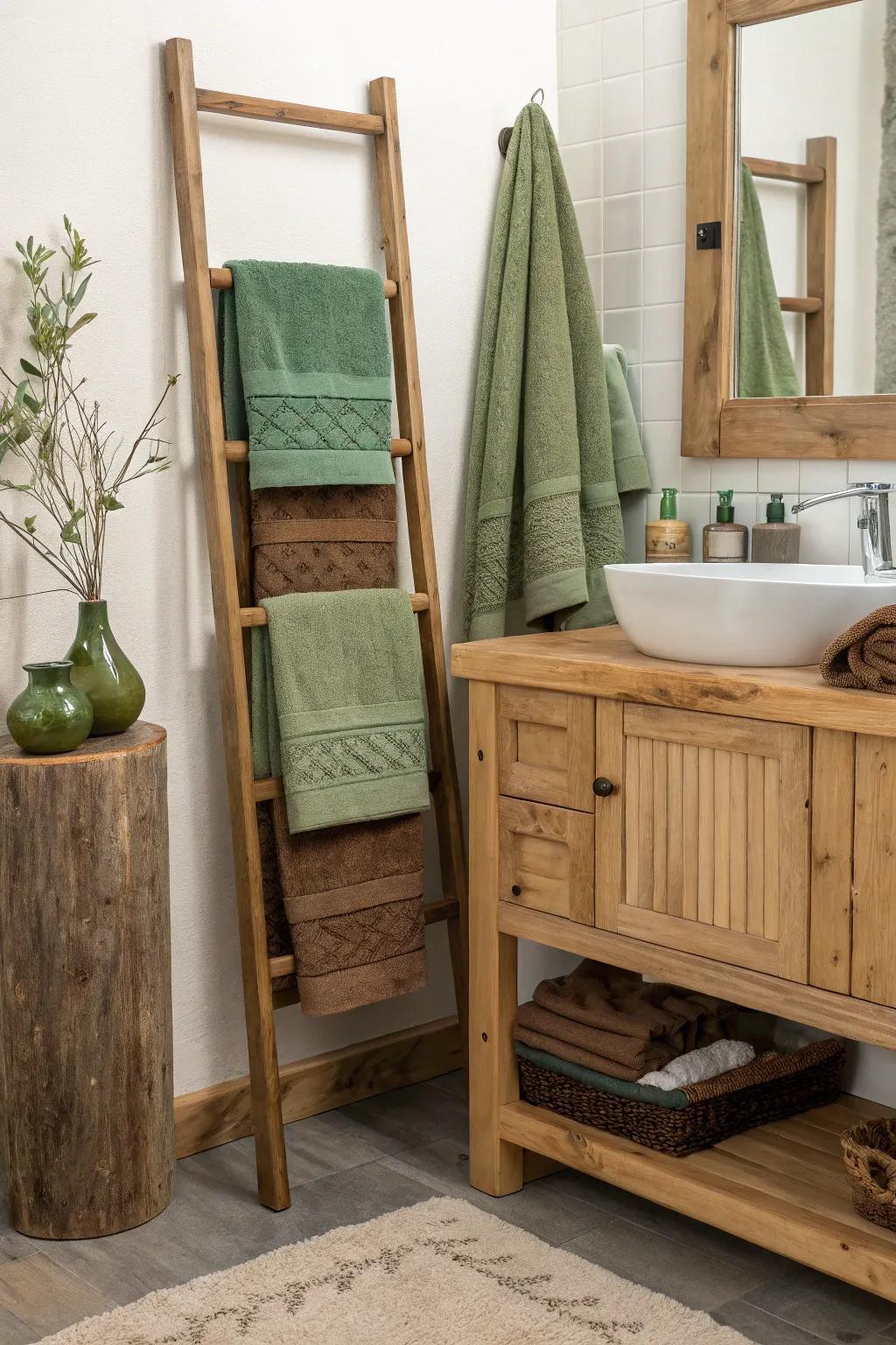 Field and timber cloths lend a warm, earthy feel to your bathroom.