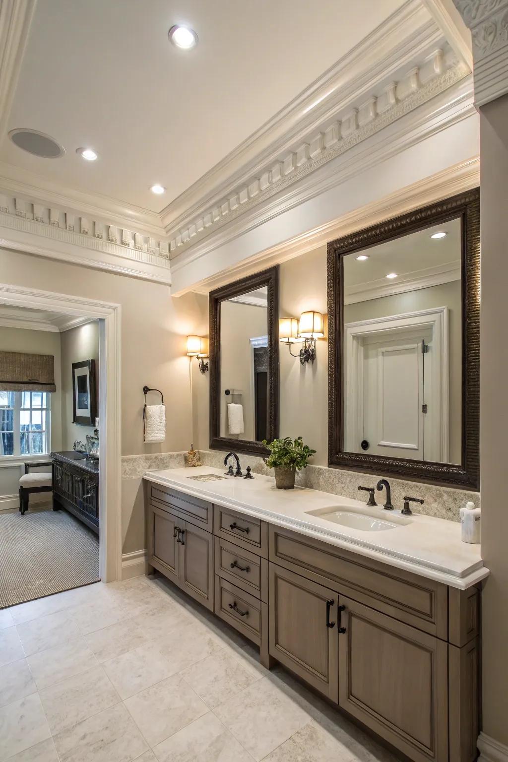 Ceiling detail delivers an elegant completion that enhances every bathroom.