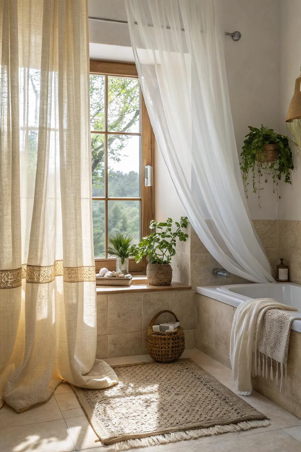The beauty of airiness: Light-filtering shades designed for your bathroom windows.