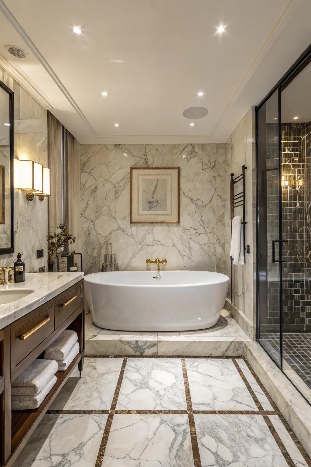 Marble and high-end tiles can redefine your bathroom as a lavish escape.