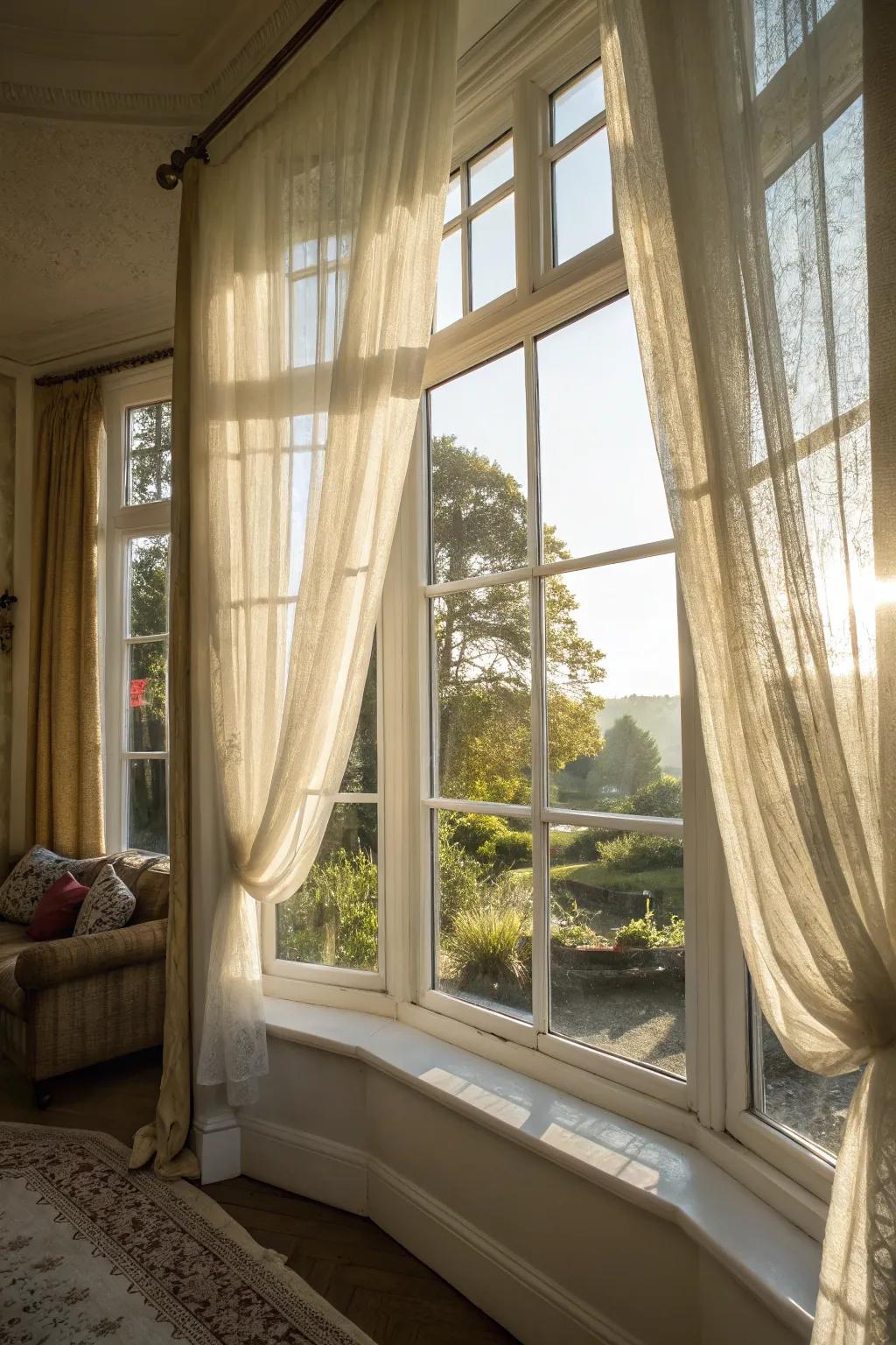 Let the sunlight cascade through your family room through elegant airy drapes.