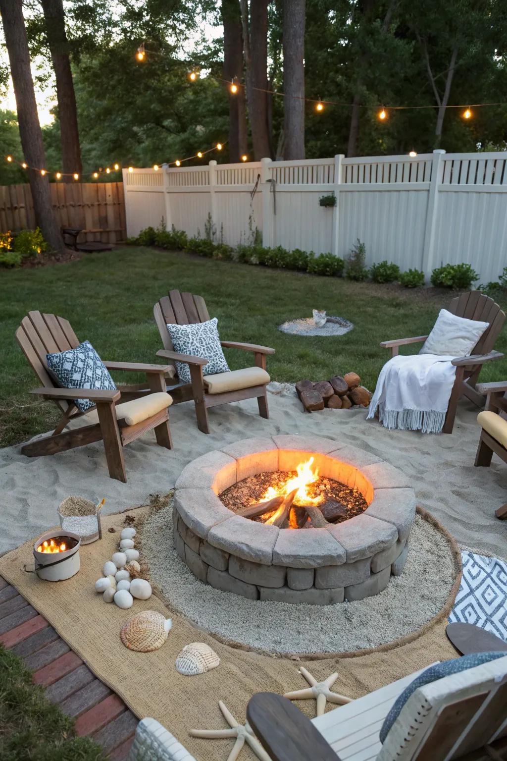 Gather around a cozy fire pit for beach bonfire vibes.