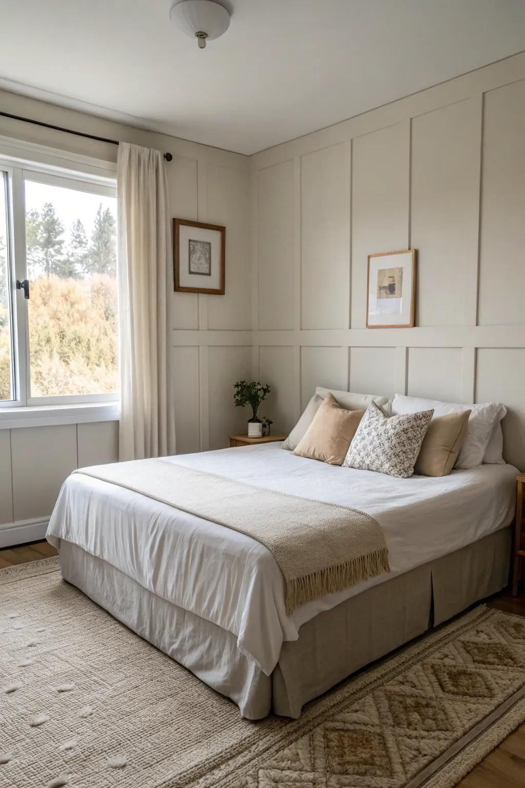 Minimalism blends effortlessly with comfort in this corner bed arrangement.