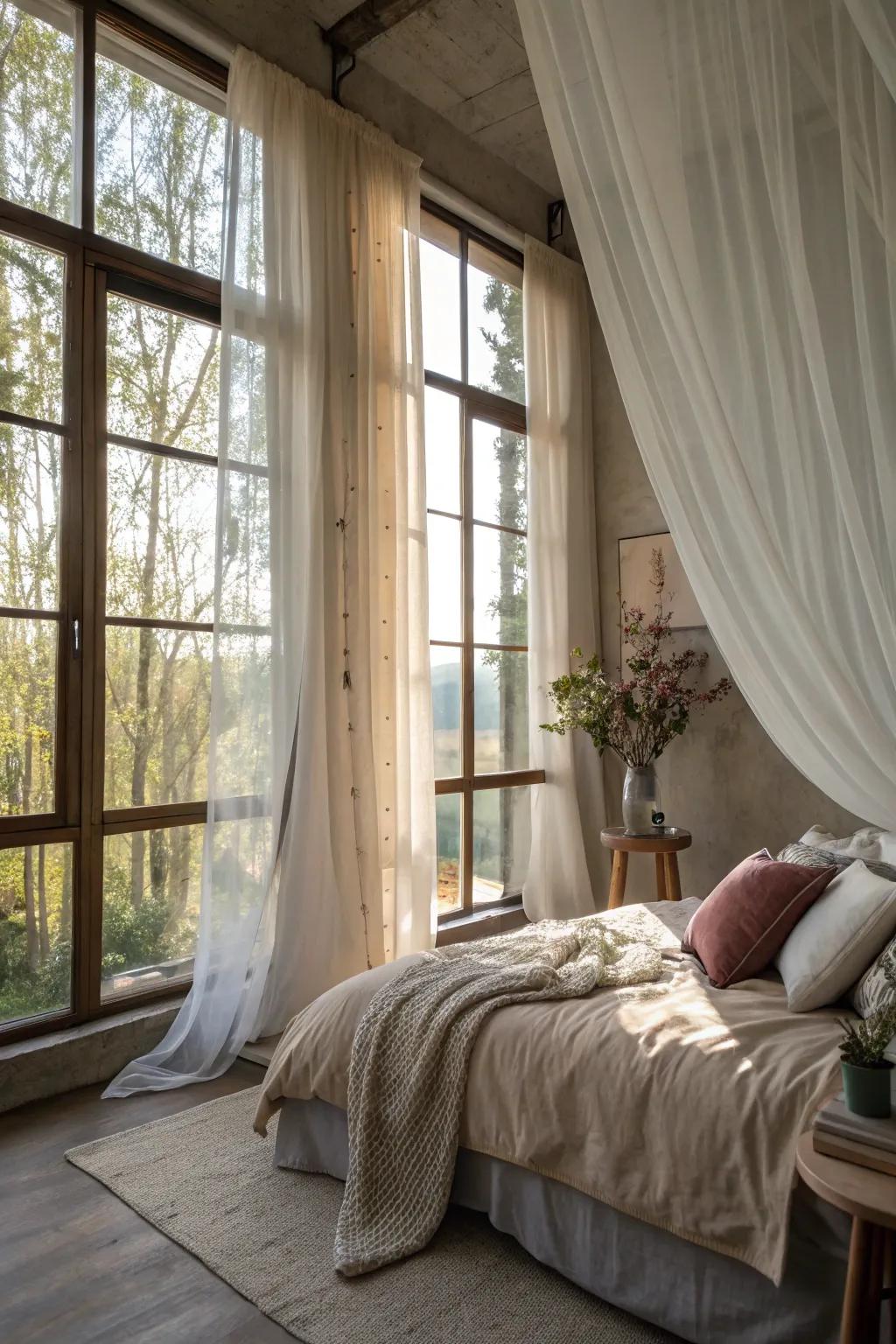 Natural light transforms a bedroom into a bright and airy haven.