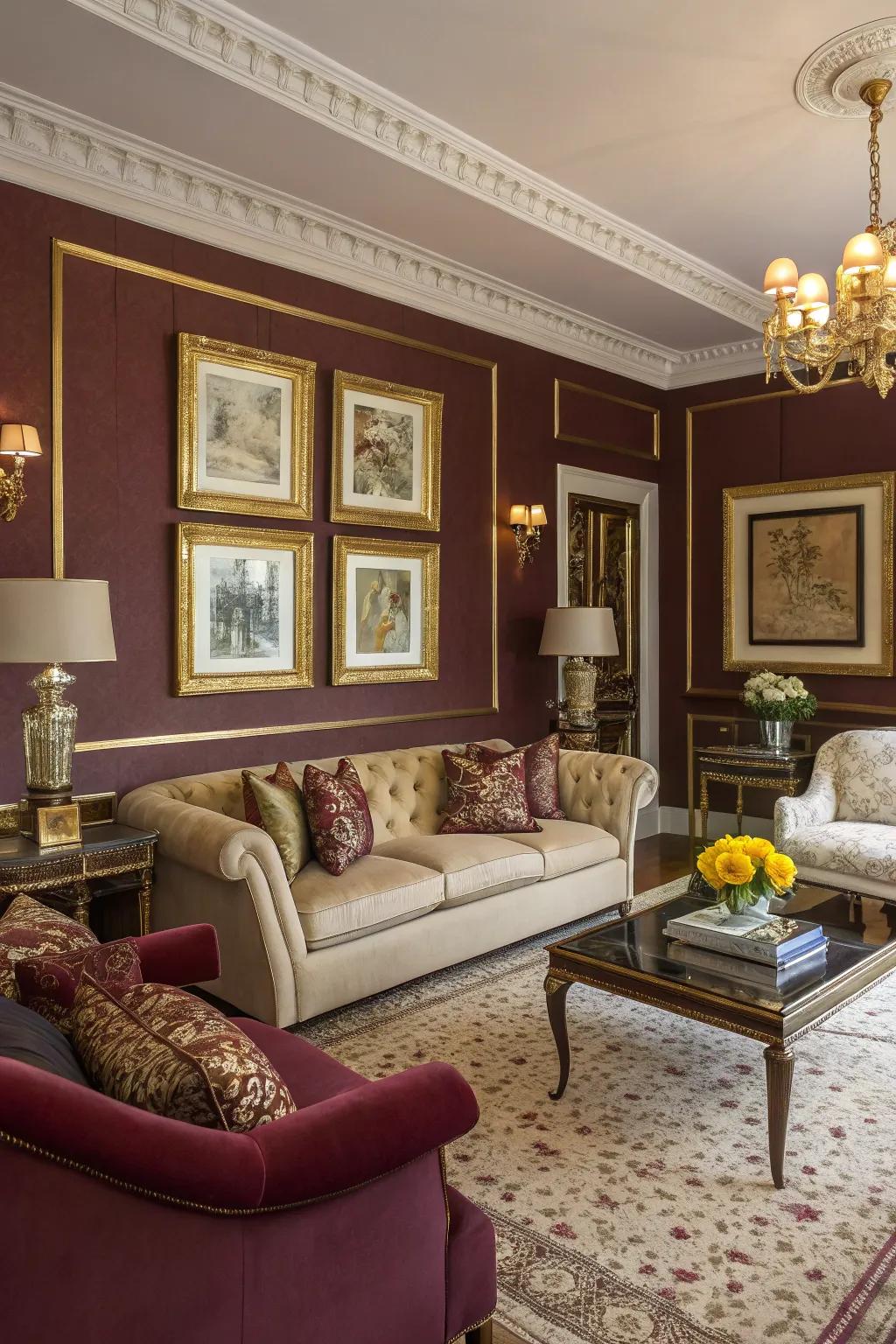 Burgundy enriches your living area, turning it into a welcoming and elegant retreat.