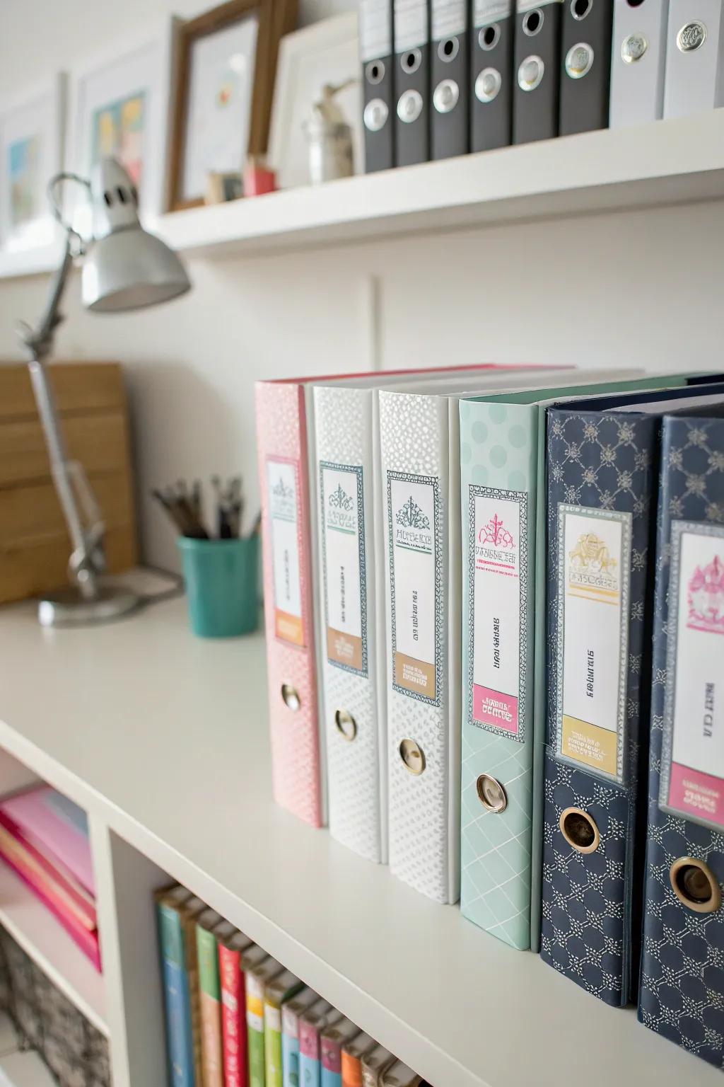 Labeled binders for streamlined organization.