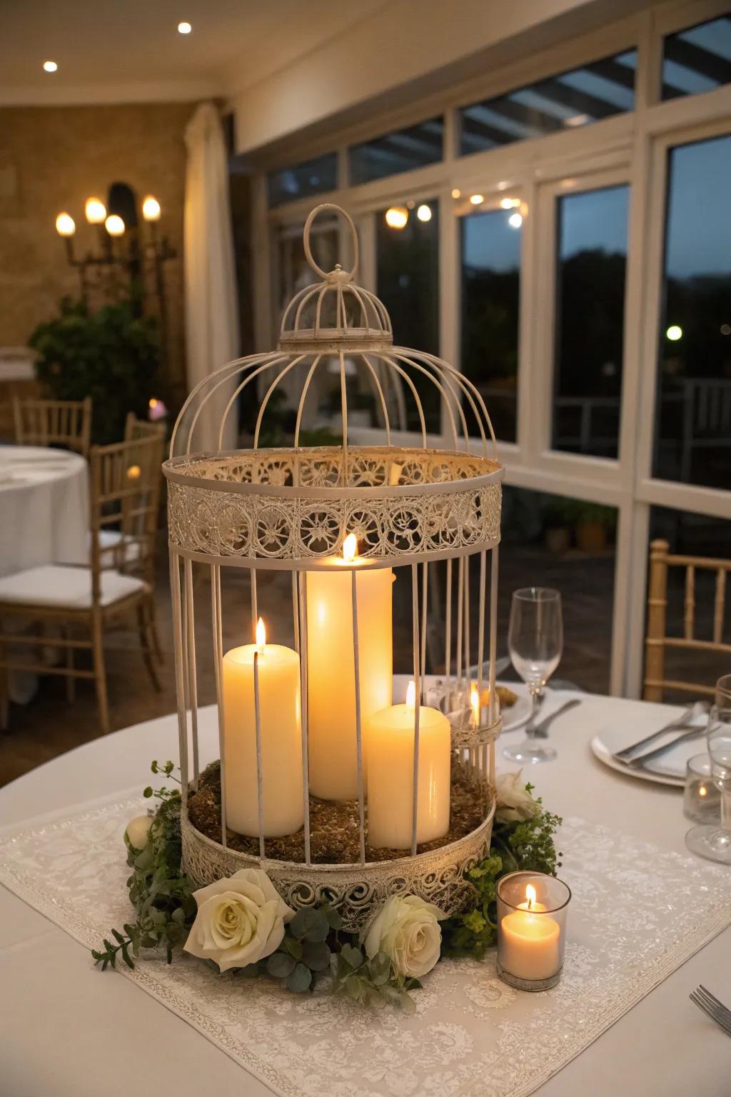 A <strong><em>bird enclosure</em></strong> centerpiece with candles, establishing a warm, inviting ambiance.” loading=”lazy” class=”pimg”>
	</picture><figcaption>A <strong><em>bird enclosure</em></strong> centerpiece with candles, establishing a warm, inviting ambiance.</figcaption></figure>
<p>Position <strong><em>tall candles</em></strong> inside a <strong><em>bird enclosure</em></strong> to create a cozy, welcoming radiance that enhances the atmosphere of any space. I often use varying candle heights to create appealing depth and visual intrigue.</p>
<h3>These products might help:</h3>
<ul class=
