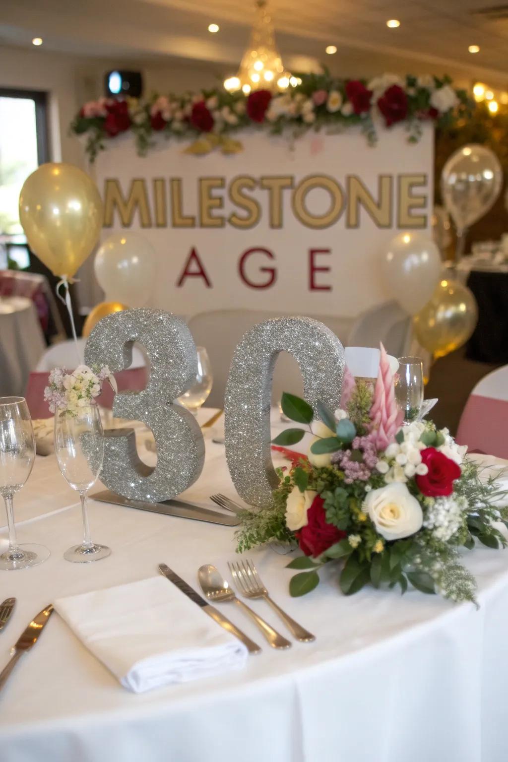 Accentuate milestone birthdays using dazzling numbers that create impact.