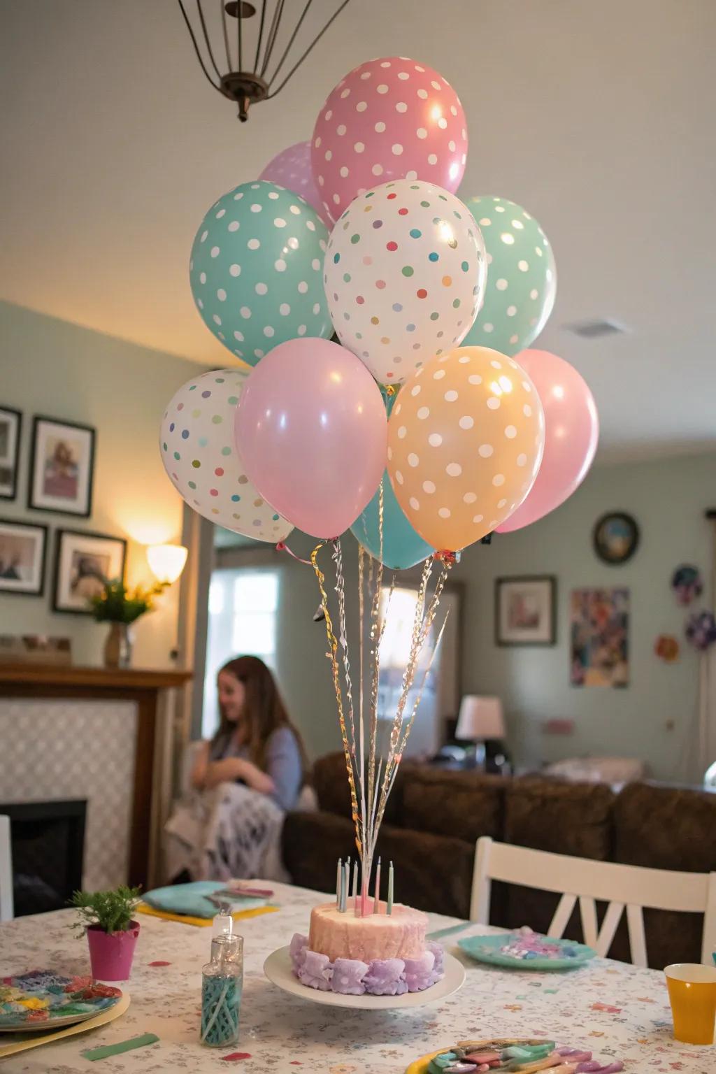 A balloon focus enhances the table’s height and infuses playfulness.