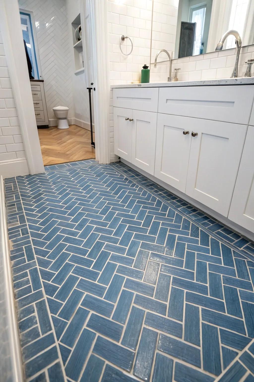 Herringbone designs contribute an element of elegance to any bathroom setting.