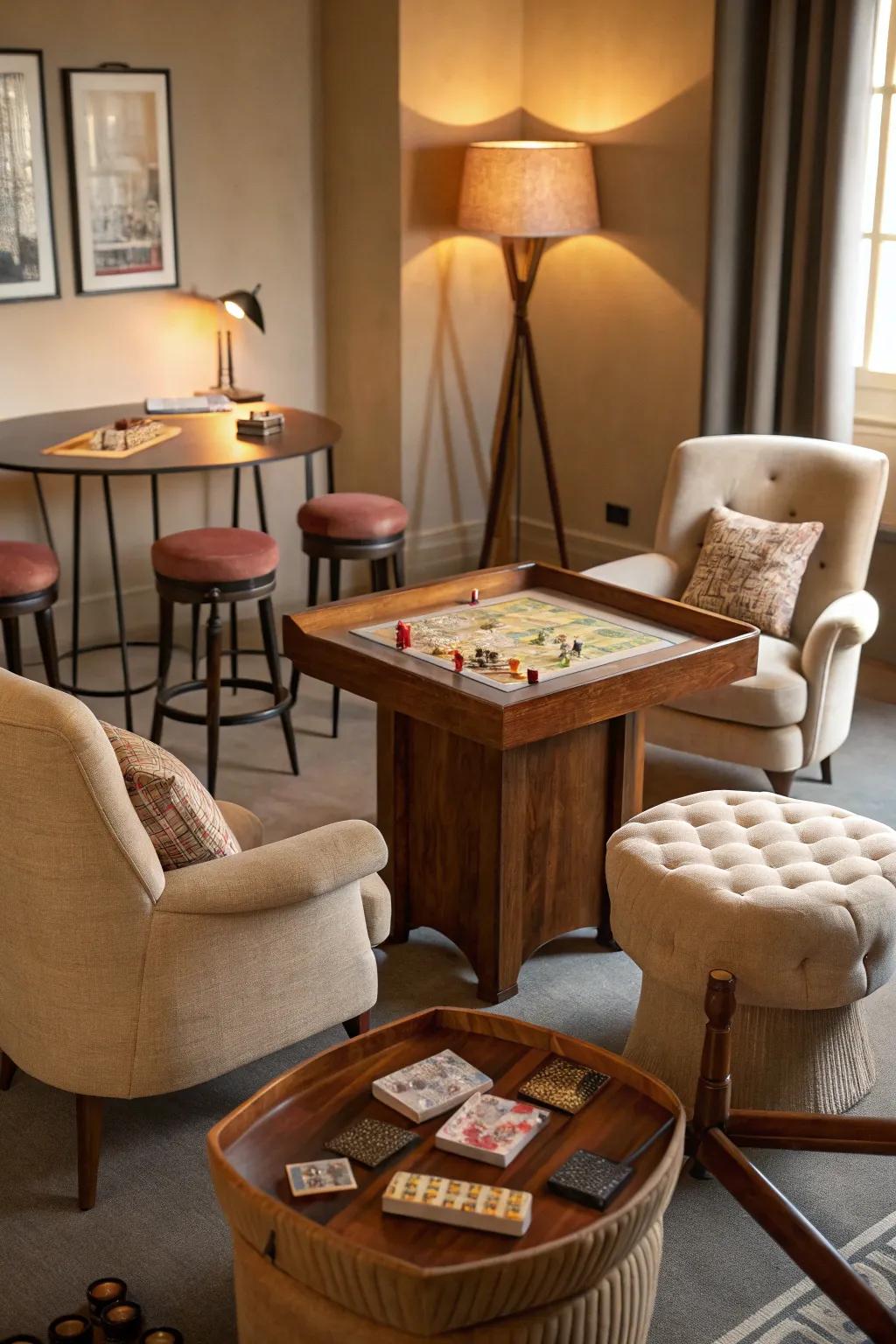 Agreeable seating selections assure all can relish the game in vogue.