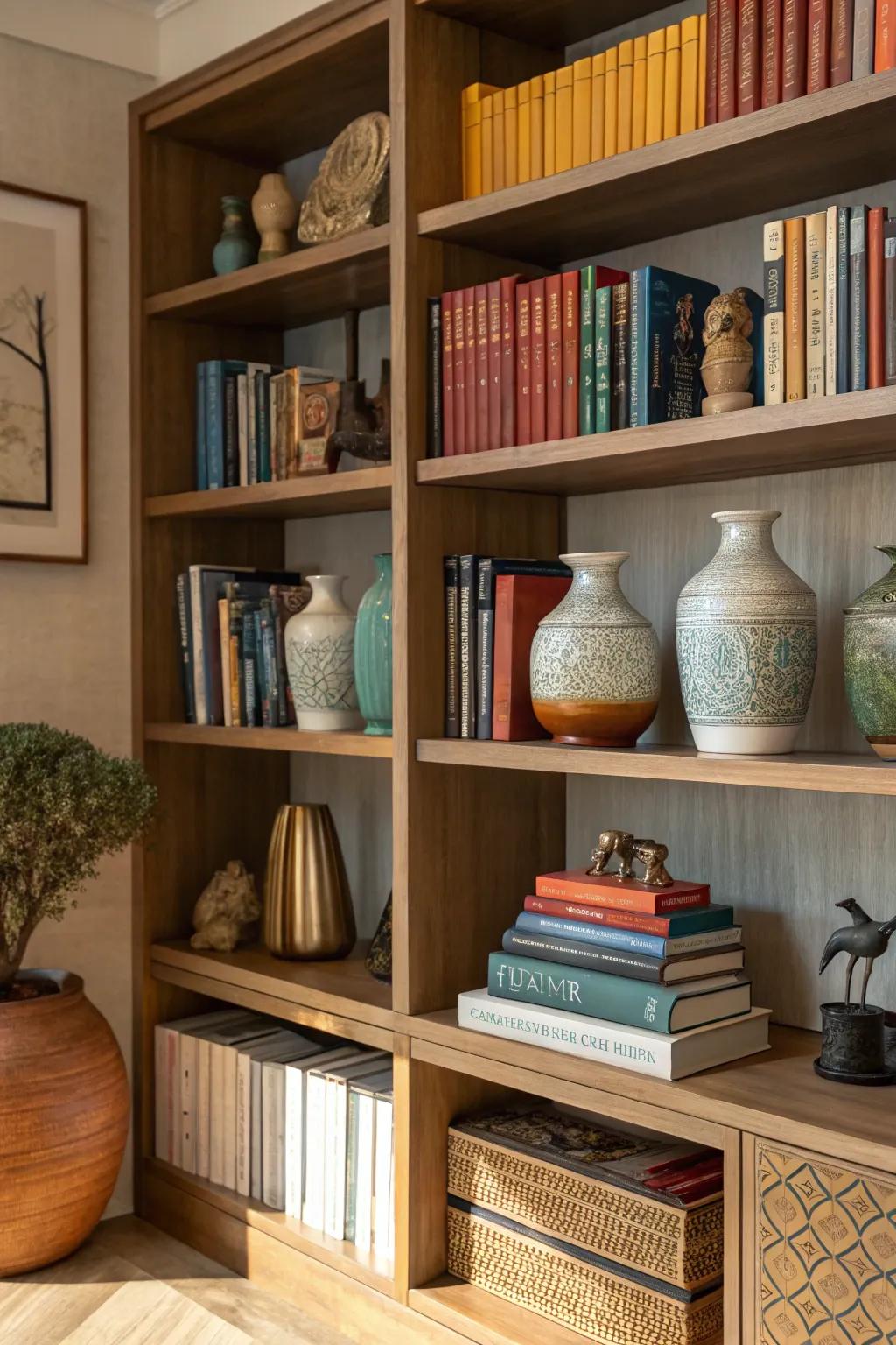Infuse character by placing ornamental treasures among your books.
