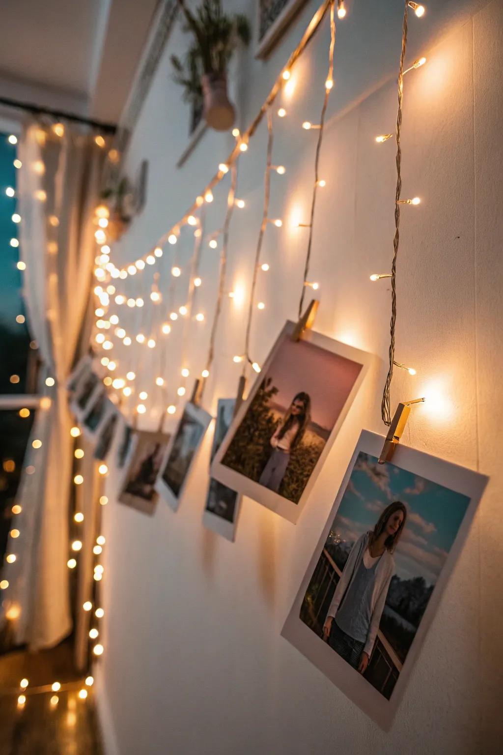 Glimmering cord exhibit showcasing photos and starlight effects.