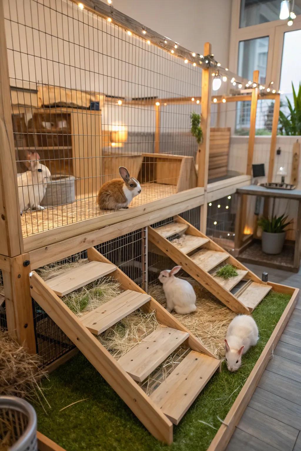 An elevated design enriches the bunny's exploration opportunities.